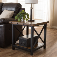 Baxton Studio CA-1117-ET (YLX-2680ET) Herzen Rustic Industrial Style Antique Black Textured Finished Metal Distressed Wood Occasional End Table